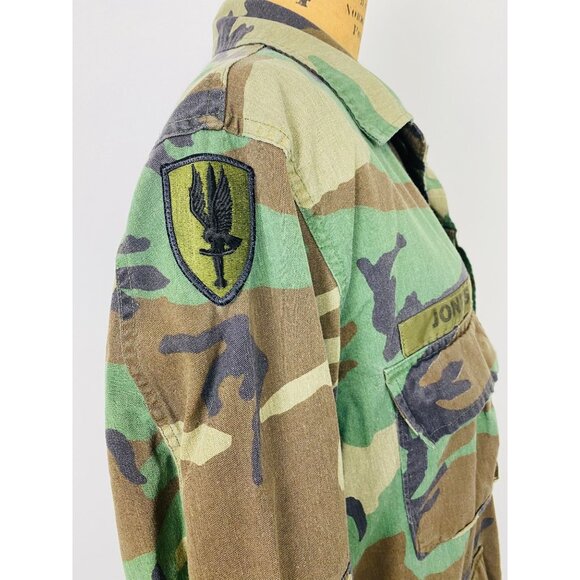 Vtg US Army Woodland Camouflage Combat Coat, L, Camo Jacket, 6 Point Star Patch - Picture 4 of 9